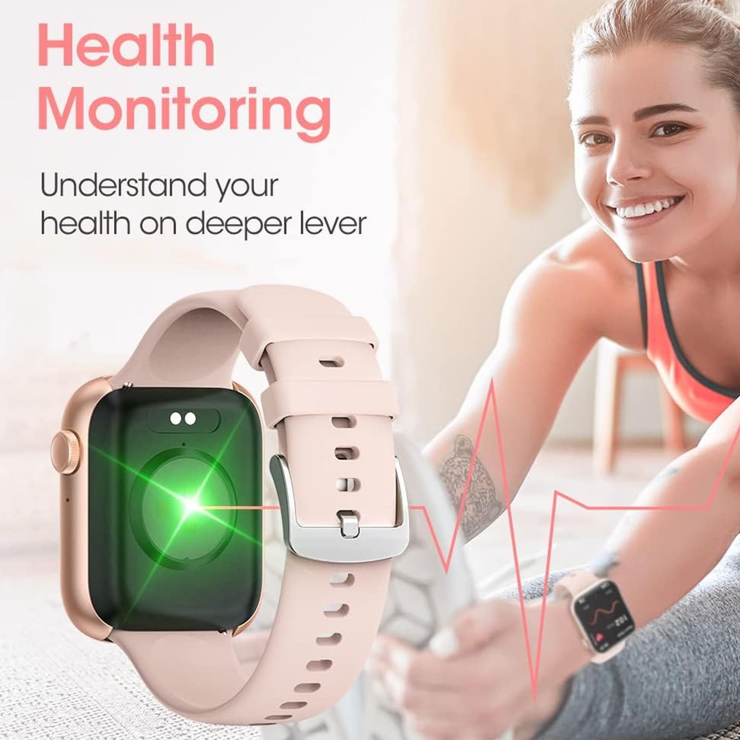 Smartwatch for Men Women Fitness 5ATM Waterproof Outdoor Tracker Elegant Wrist Time Piece with Ai Control Bluetooth/Heart Rate/Sleep Chronometer (Pink) Smartwatch for Men Women Fitness 5ATM Waterproof Outdoor Tracker Elegant Wrist Time Piece with Ai Control Bluetooth/Heart Rate/Sleep Chronometer (Pink)